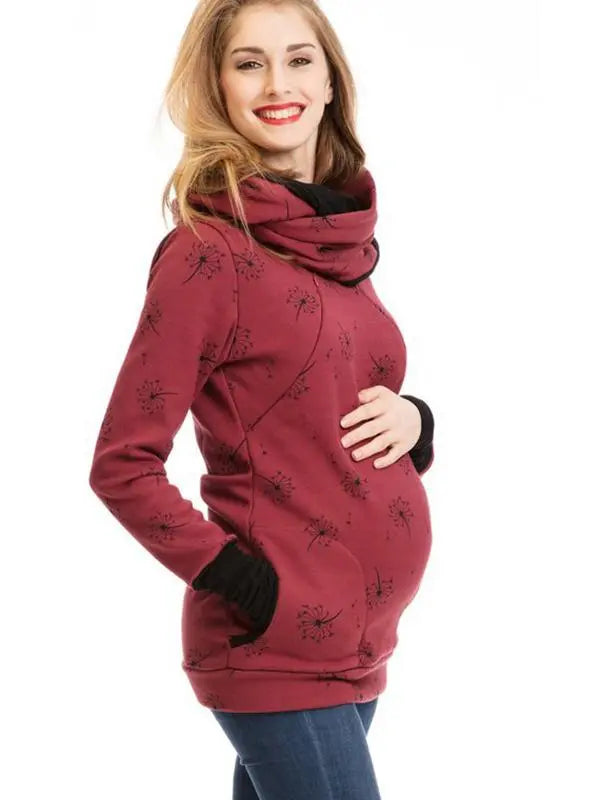 MunaWear - Women's Maternity Clothing - Liora - Floral Maternity Sweatshirt With Pockets For Everyday Comfort - 