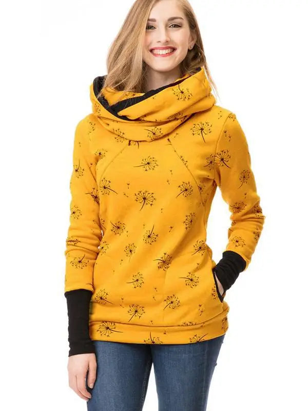 MunaWear - Women's Maternity Clothing - Liora - Floral Maternity Sweatshirt With Pockets For Everyday Comfort - Yellow / XL