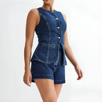 Liora - Tailored Denim Two-Piece Set With Sleeveless Top For Summer Outings 1