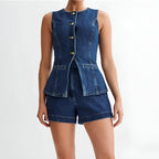Liora - Tailored Denim Two-Piece Set With Sleeveless Top For Summer Outings 2