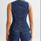 Liora - Tailored Denim Two-Piece Set With Sleeveless Top For Summer Outings 5