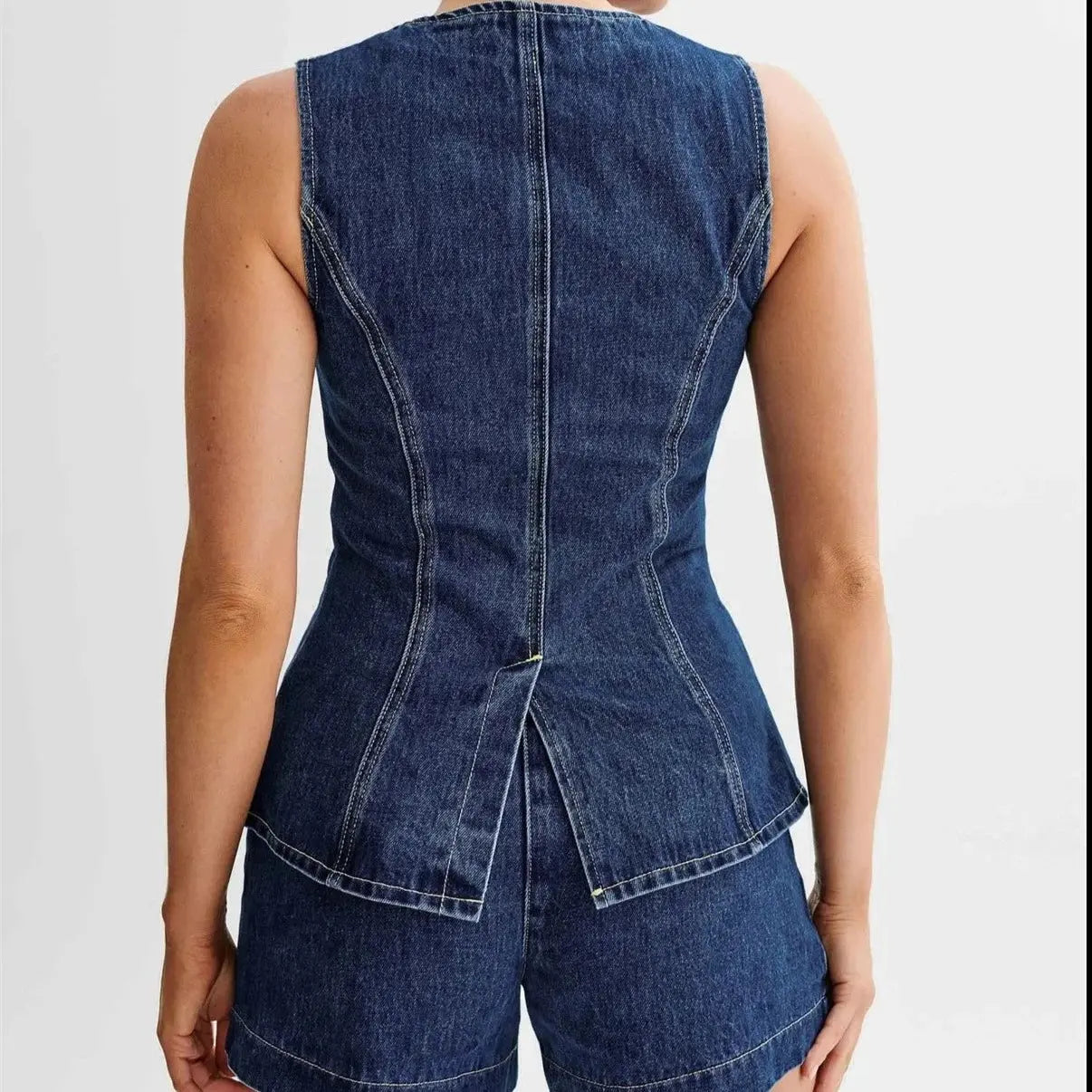 Liora - Tailored Denim Two-Piece Set With Sleeveless Top For Summer Outings 5