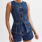 Liora - Tailored Denim Two-Piece Set With Sleeveless Top For Summer Outings 6