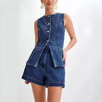 Liora - Tailored Denim Two-Piece Set With Sleeveless Top For Summer Outings 0