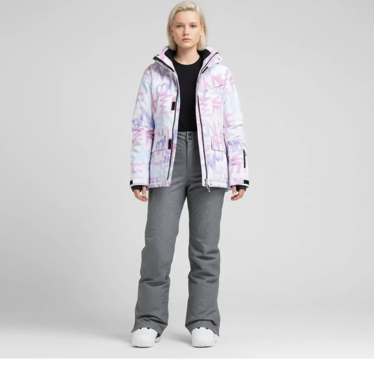 MunaWear - Women's Ski Clothing - Arian – Women's Ski Suit With Waterproof Protection For Winter Sports - Pink/Gray / 2XL