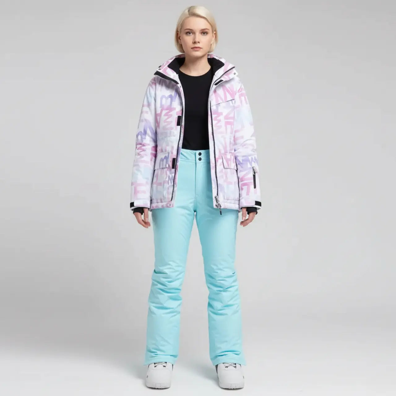 MunaWear - Women's Ski Clothing - Arian – Women's Ski Suit With Waterproof Protection For Winter Sports - Pink/LightBlue / 2XL