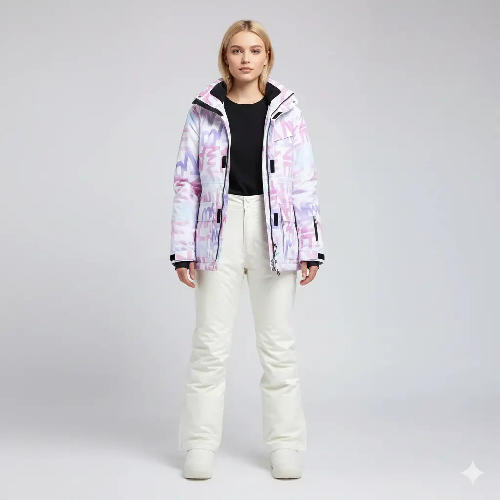 MunaWear - Women's Ski Clothing - Arian – Women's Ski Suit With Waterproof Protection For Winter Sports - Pink/White / 2XL