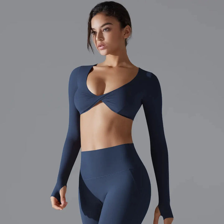 MunaWear  Women's Sports Bras  Mia – High Support Long Sleeve Sports Bra with Push-Up Design for High-Impact Workouts 