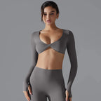MunaWear  Women's Sports Bras  Mia – High Support Long Sleeve Sports Bra with Push-Up Design for High-Impact Workouts  Grey-XL