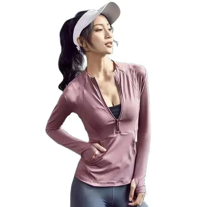 MunaWear  Women's Sports Jackets  Mia – Long Sleeve Zip Sports Jacket for Women, Warm & Stylish Fitness Top  Gauze-M