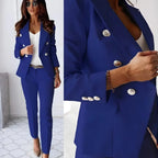 MunaWear - Women's Suits - Aella – Tailored Women's Suit With Double-Breasted Design For Business And Formal Occasions - Blue / XL
