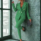 MunaWear - Women's Suits - Aella – Tailored Women's Suit With Double-Breasted Design For Business And Formal Occasions - Green / 2XL