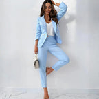 MunaWear - Women's Suits - Aella – Tailored Women's Suit With Double-Breasted Design For Business And Formal Occasions - Light Blue / XL