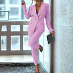 MunaWear - Women's Suits - Aella – Tailored Women's Suit With Double-Breasted Design For Business And Formal Occasions - Pink / 2XL