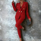 MunaWear - Women's Suits - Aella – Tailored Women's Suit With Double-Breasted Design For Business And Formal Occasions - Red / 2XL