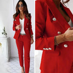 MunaWear - Women's Suits - Aella – Tailored Women's Suit With Double-Breasted Design For Business And Formal Occasions - Red / XL