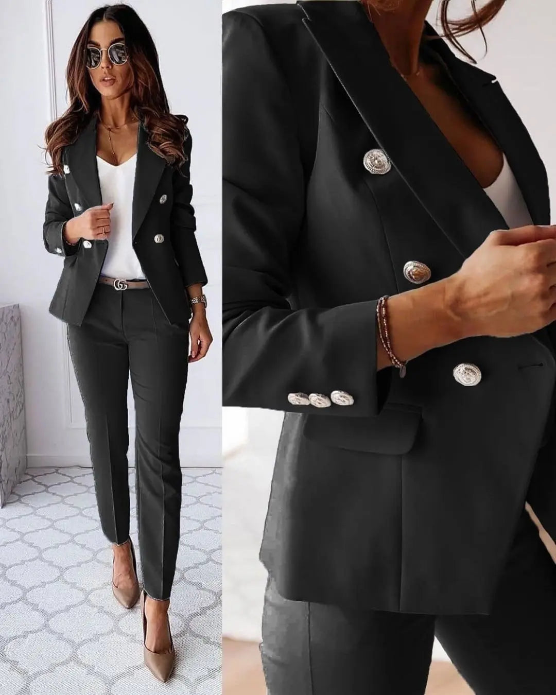 Tailored Women's Suit with Double-Breasted Design – Elegant Business and Formal Attire 1