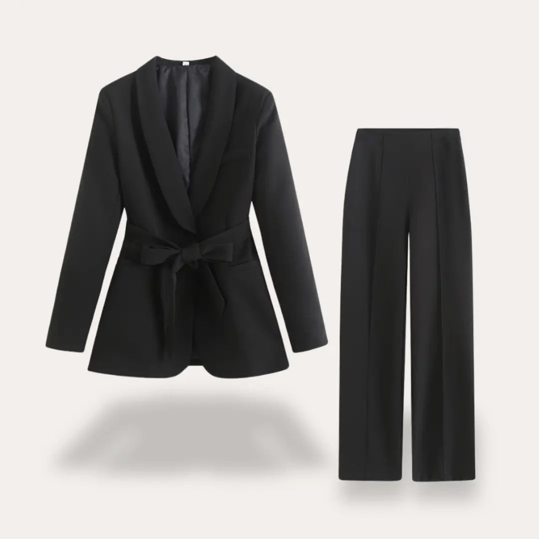 Liora - Tailored Blazer and Wide-Leg Trousers Set With Tie Belt For Office And Evening Wear 3
