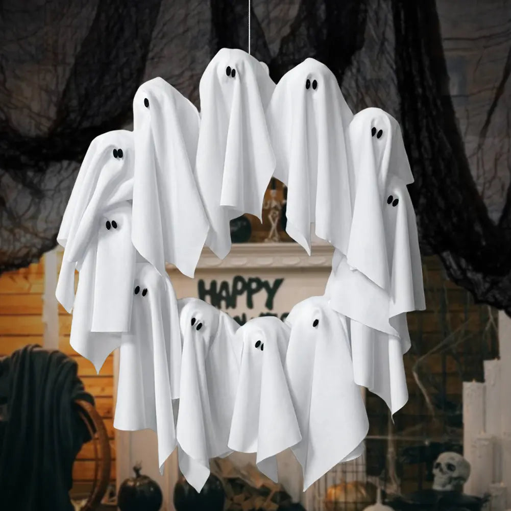 Halloween Ghost Wreath – Glowing Door Decoration – Perfect for Haunted Parties 4