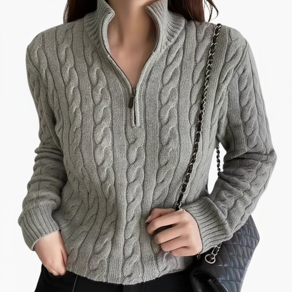 Liora - Luxurious Cashmere Blend Sweater With Polo Collar For Autumn Chic